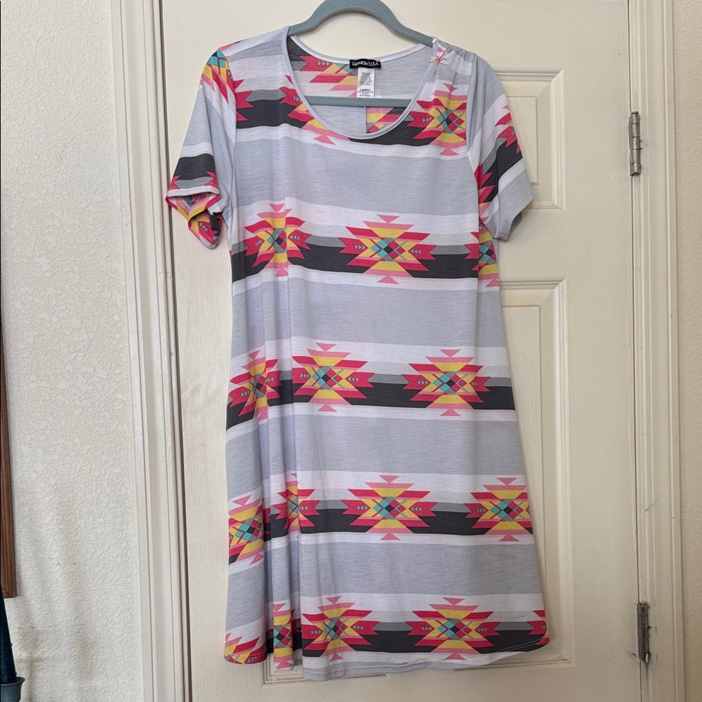 HEIMISH USA Aztec Print Mini Dress in Pink and Gray